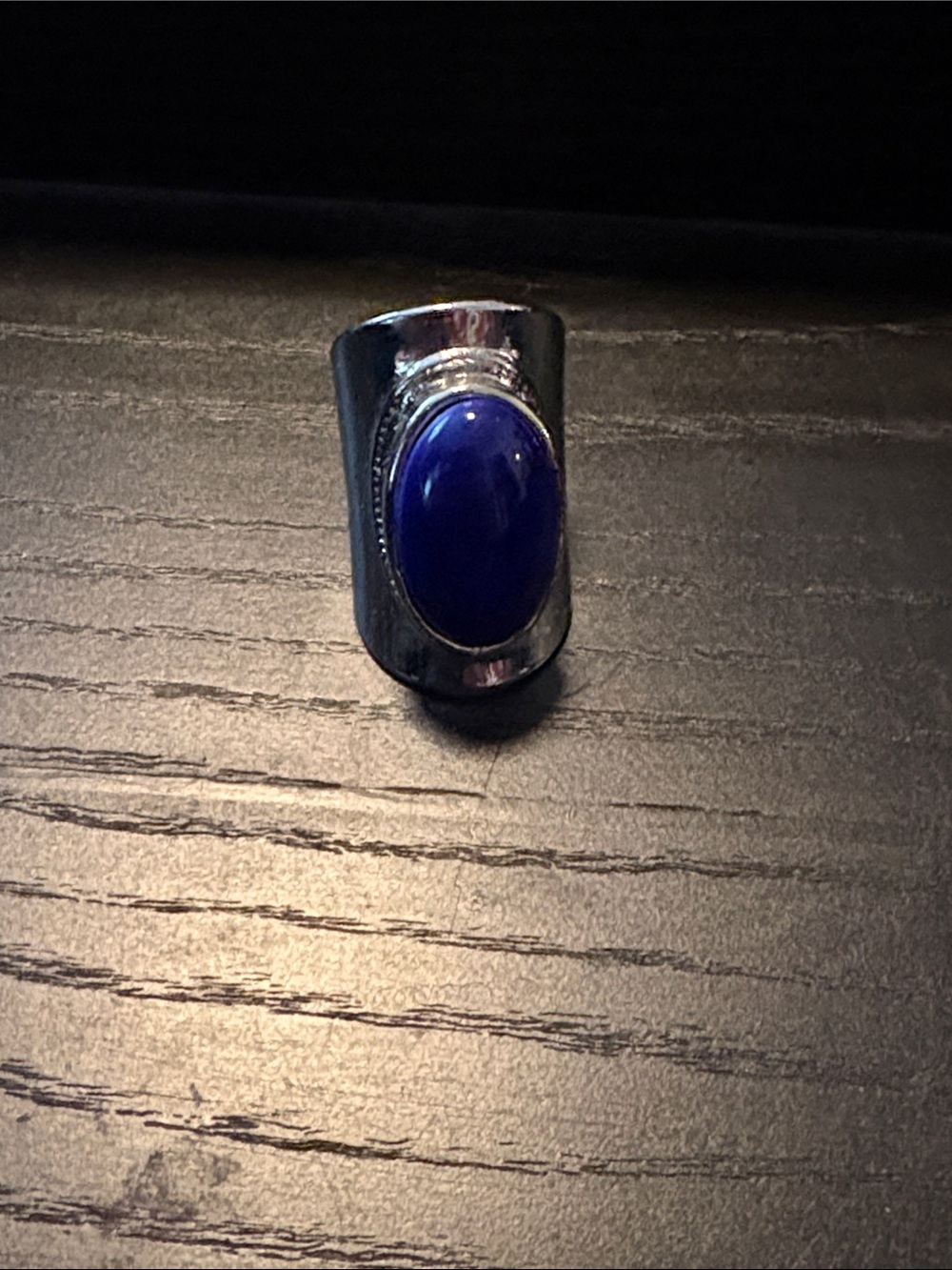 Silver Ring with Deep Blue Oval Stone
